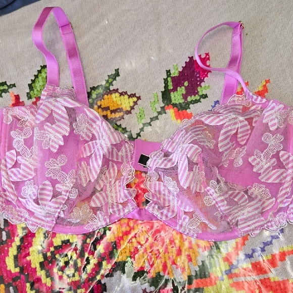 Lace Trim Pink Bra - Picture 1 of 4